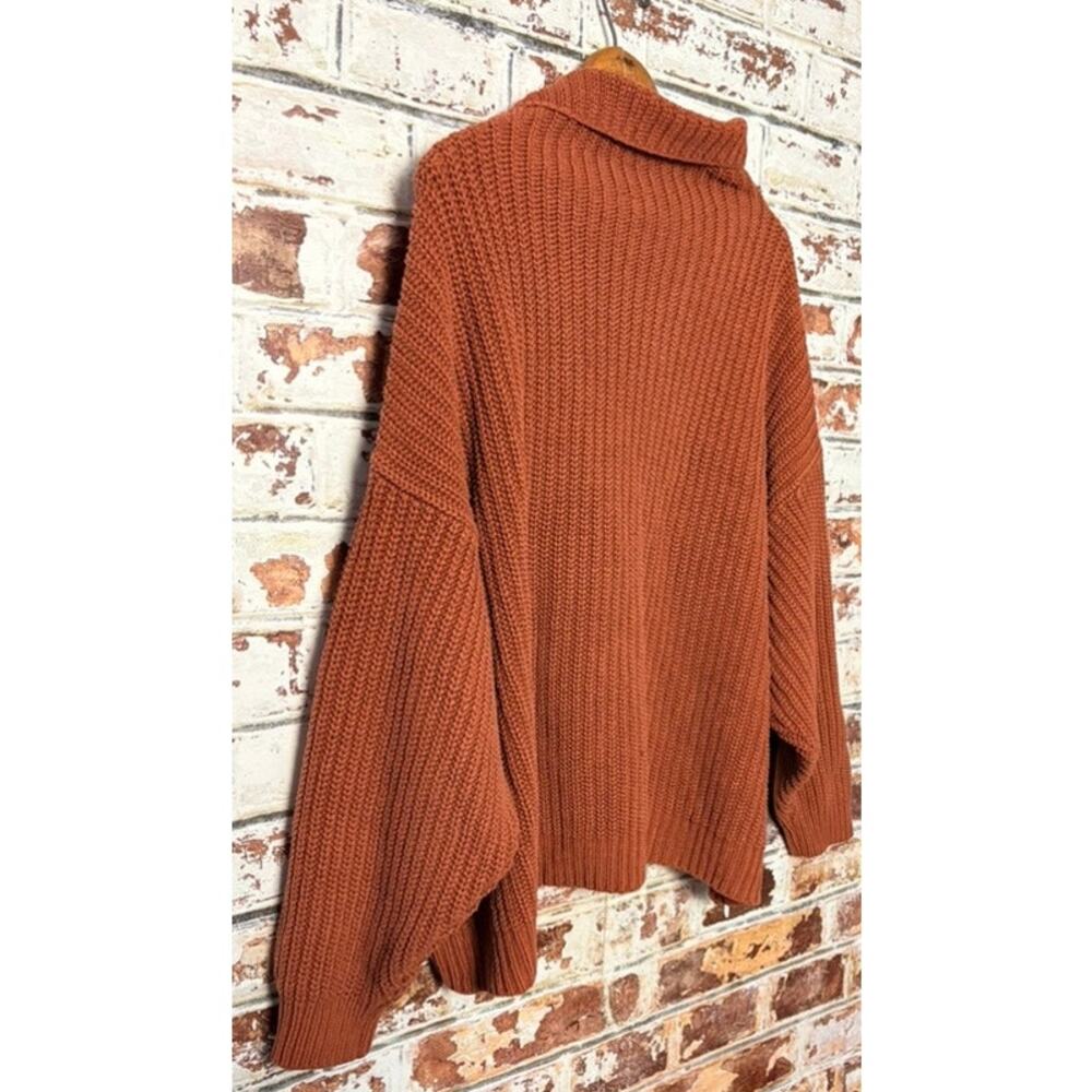 Free People Rust Swim Too Deep Oversized Cotton Blend Knit Turtleneck Sweater - Picture 11 of 12